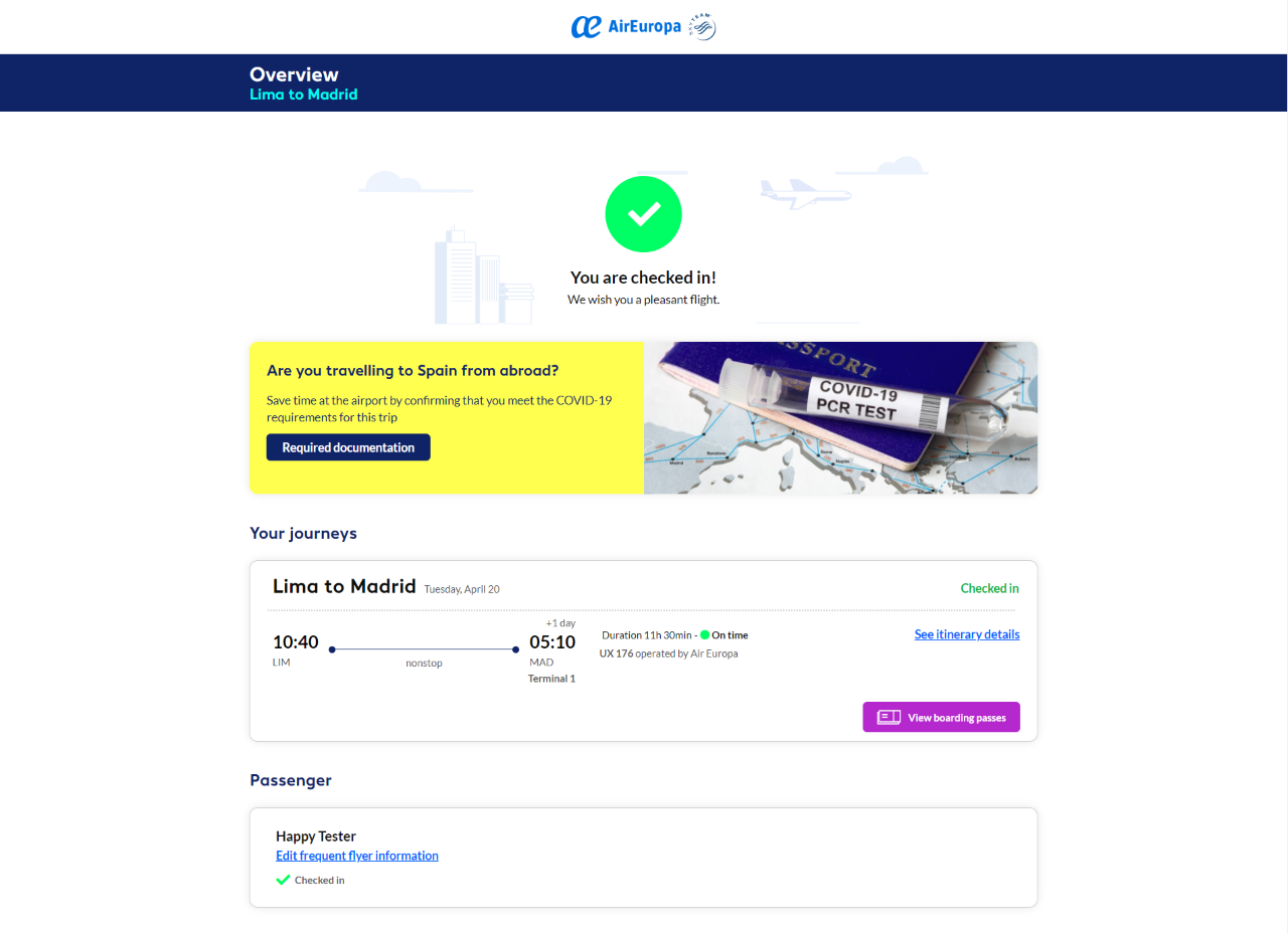 AIR EUROPA ES LA PRIMERA AEROLÍNEA EN INTEGRAR LA VERIFICACIÓN DIGITAL SANITARIA DEL PASAJERO DE AMADEUS